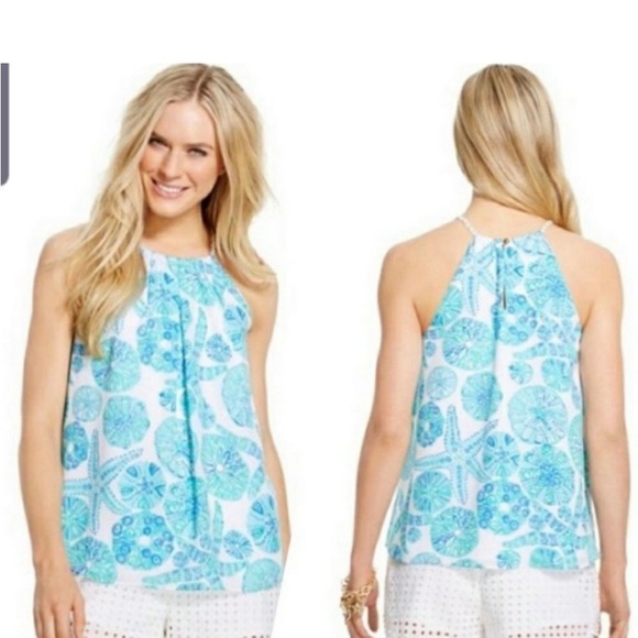 Lilly Pulitzer white top with blue shells and starfish - Picture 1 of 6